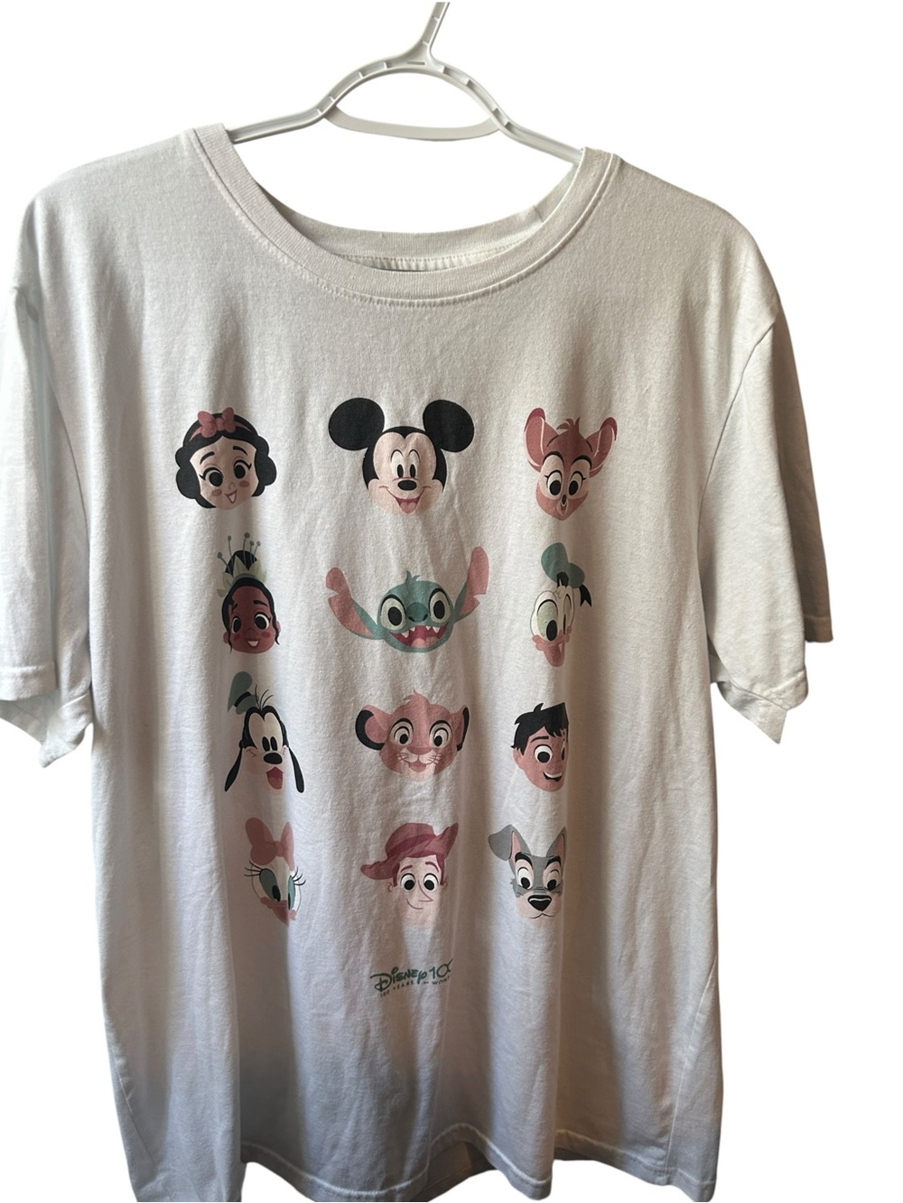 Disney White Short Sleeve Tee with Pastel Character Faces xl